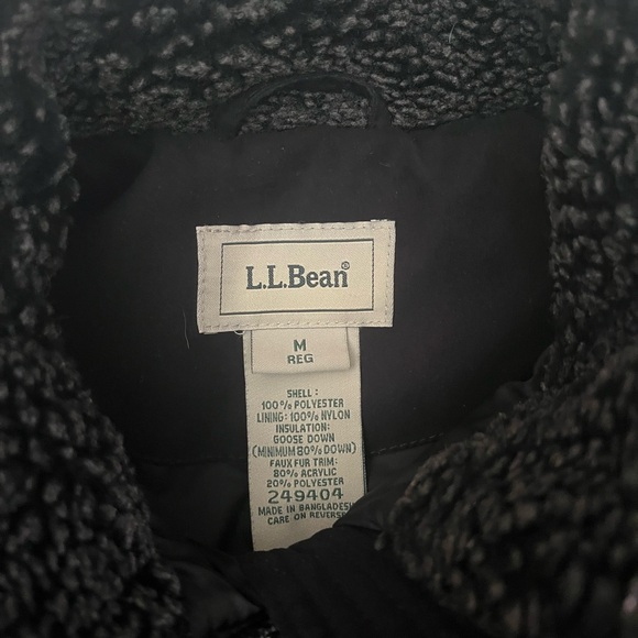 L.L. Bean Goose Down Jacket Faux Fur Collar Womens Size M black - Picture 3 of 8